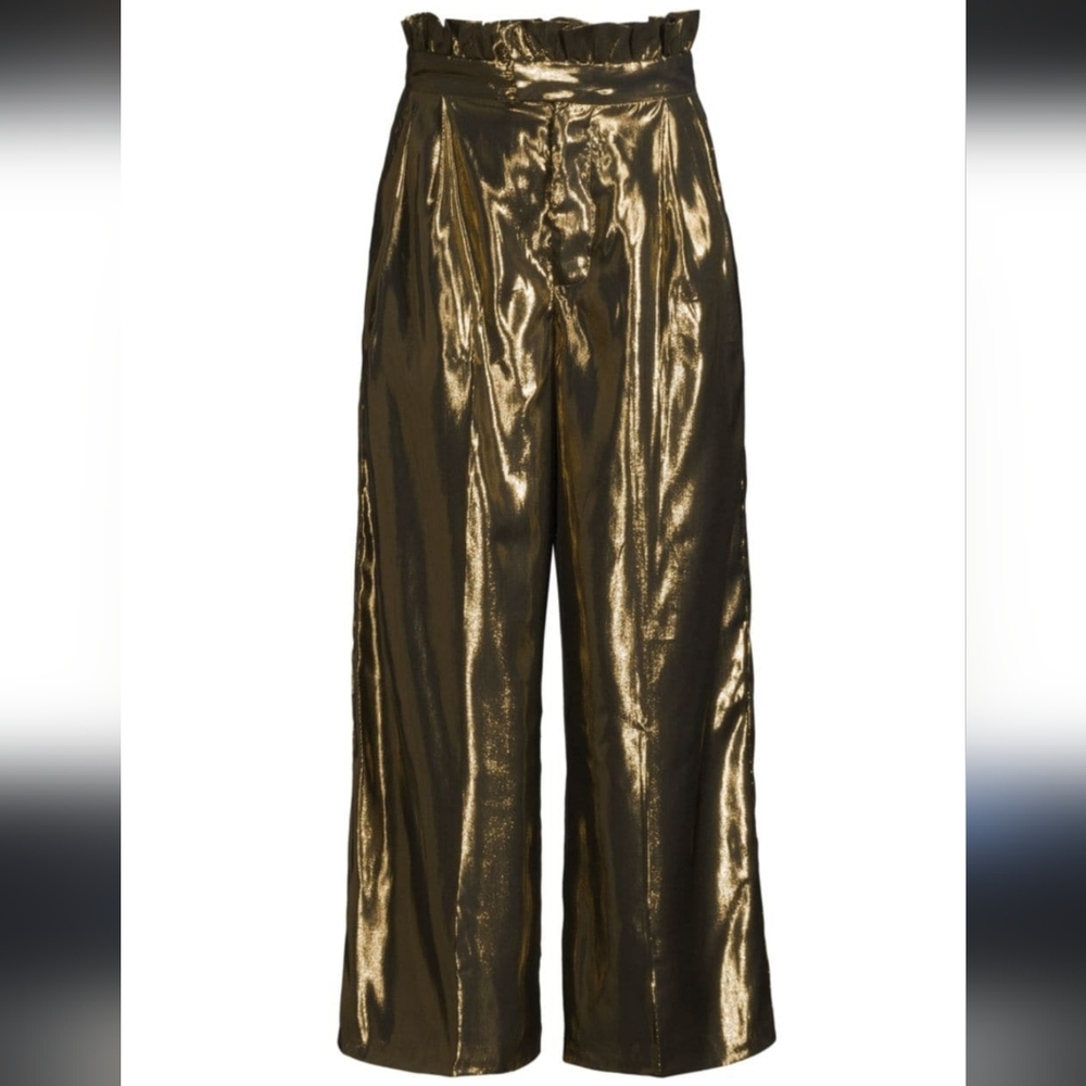 Undra Celeste $595 Silk Gold Paperbag Pants NWT Sz. Xl Waist 17" Inseam 27" Est.